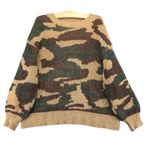 &Merci Women's Knit Sweater Camouflage Medium Long Sleeve Crew Neck Acrylic